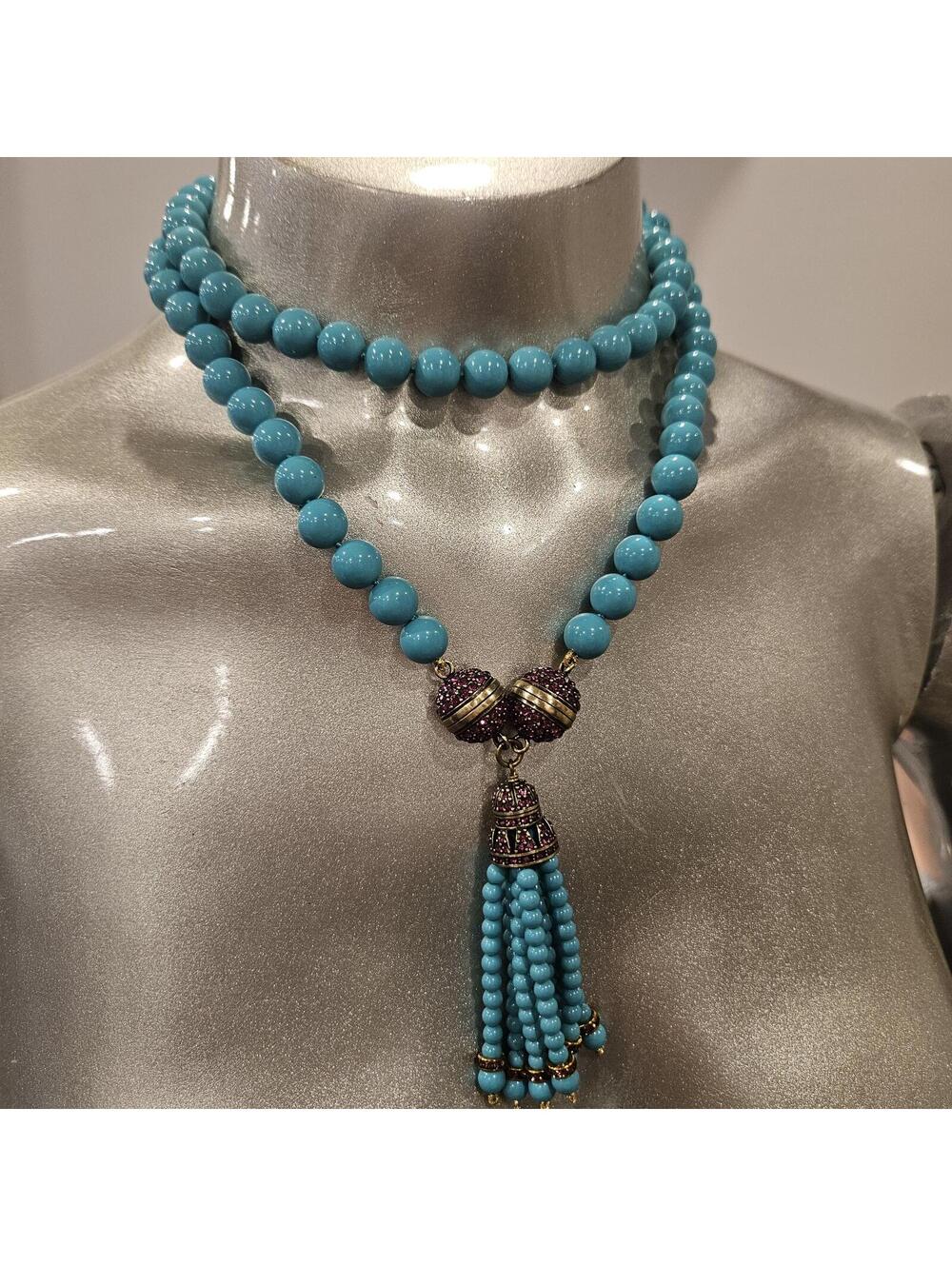 Heidi Daus Endless Possibility Turquoise Pink Crystal Convertible Tassel Necklac - Picture 2 of 9